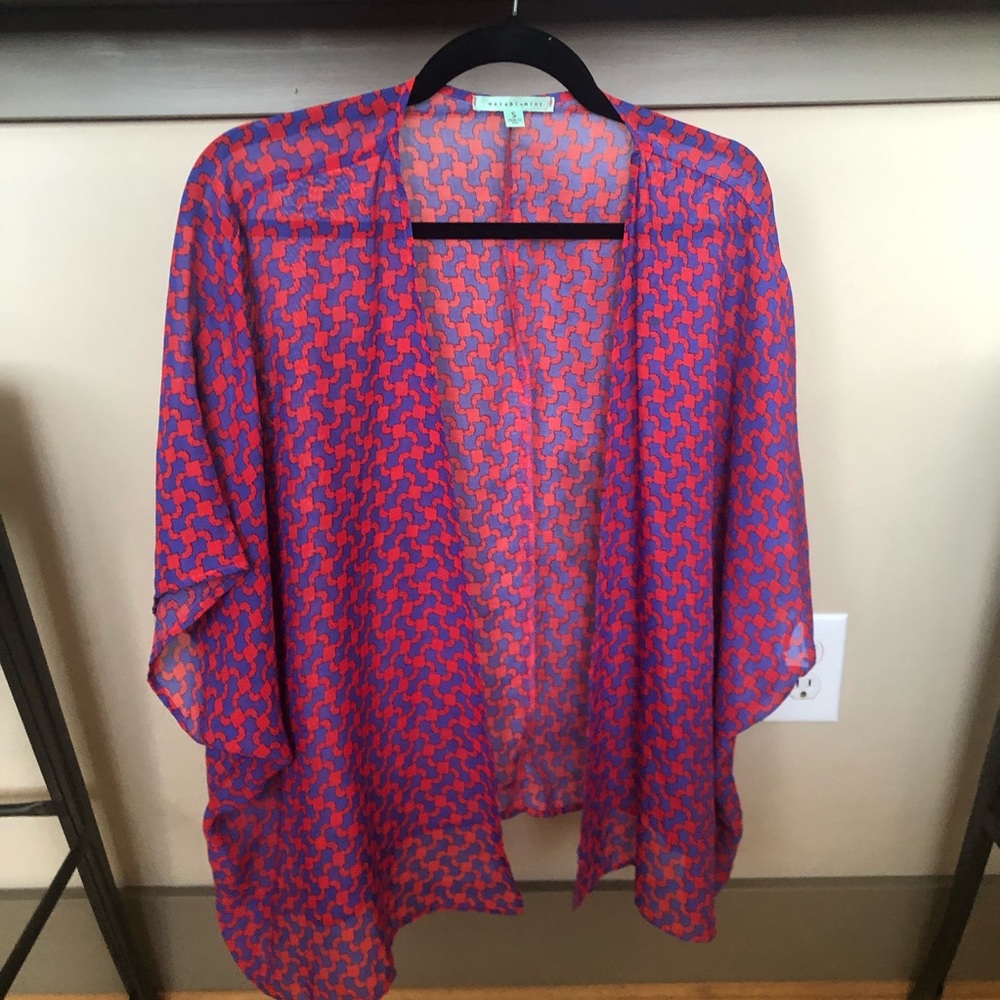 Red and Blue Sheer Patterned Kimono